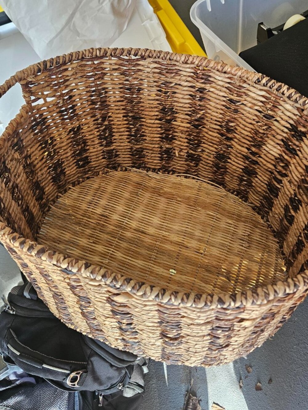 large oblong basket with cut out handles
